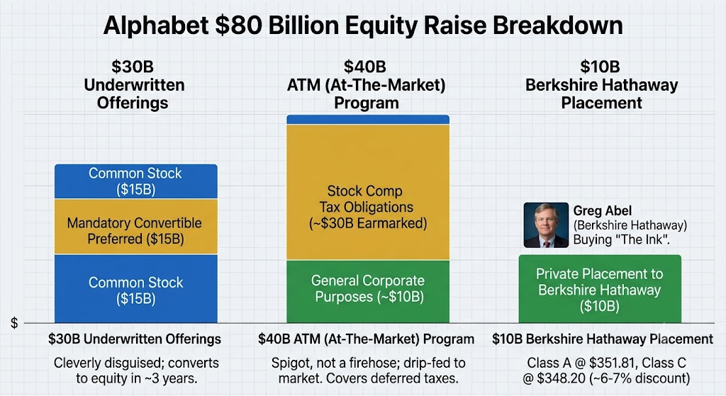 Alphabet $80 billion equity raise breakdown — underwritten offerings, ATM program, Berkshire Hathaway private placement