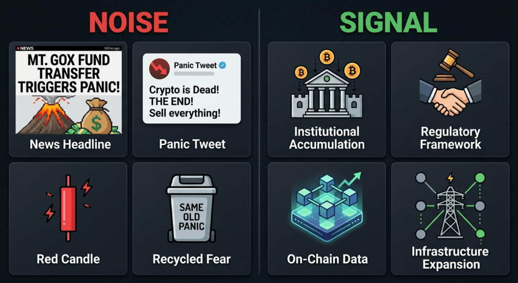 Crypto market noise vs fundamental signal comparison framework