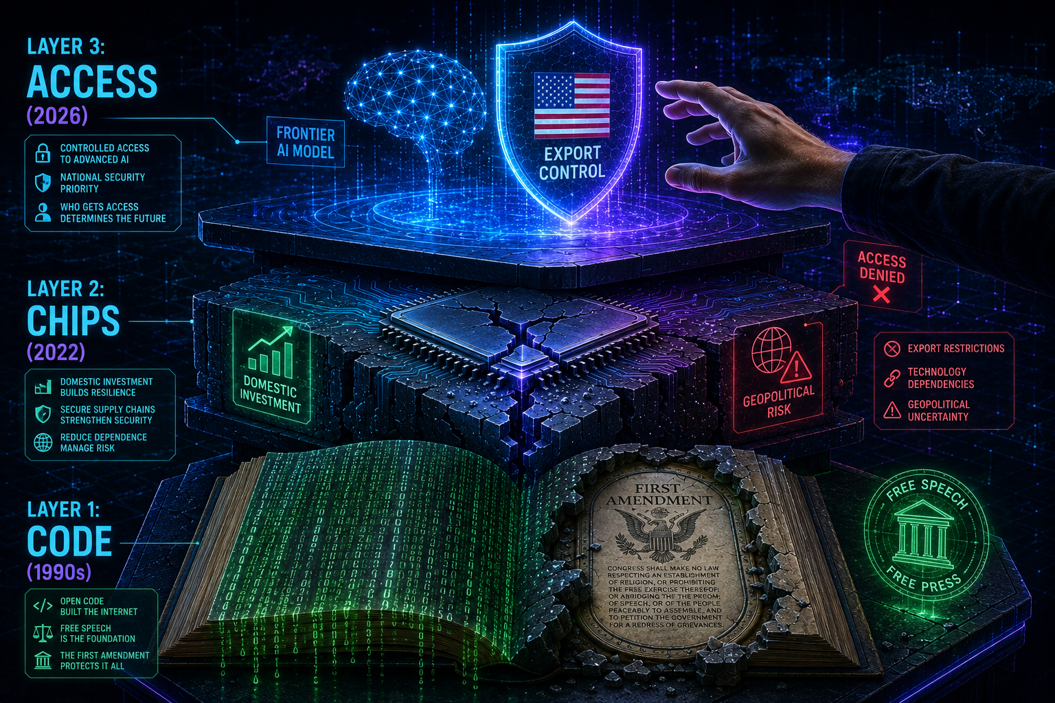 Three layers of AI iron curtain history encryption code chips model access